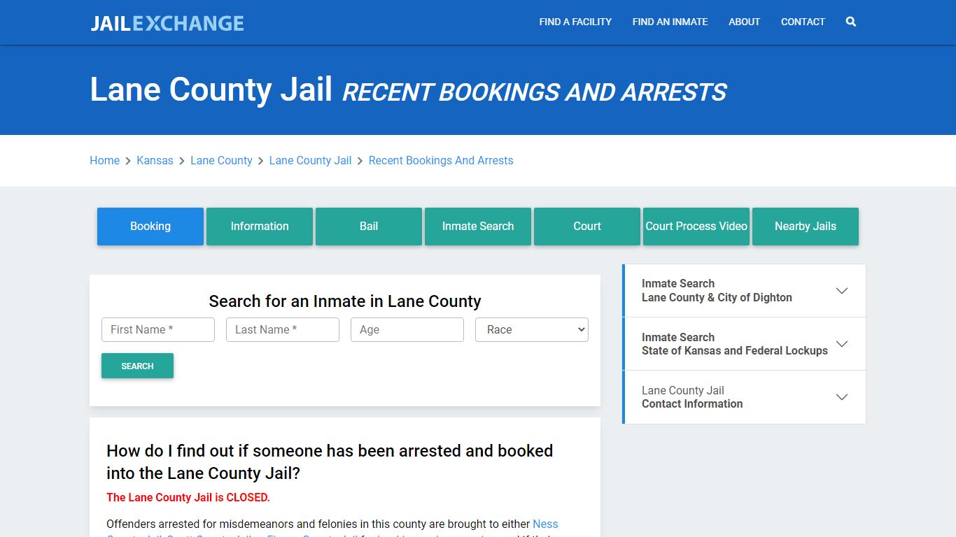 Lane County Jail KS Recent Arrests and Bookings - Jail Exchange