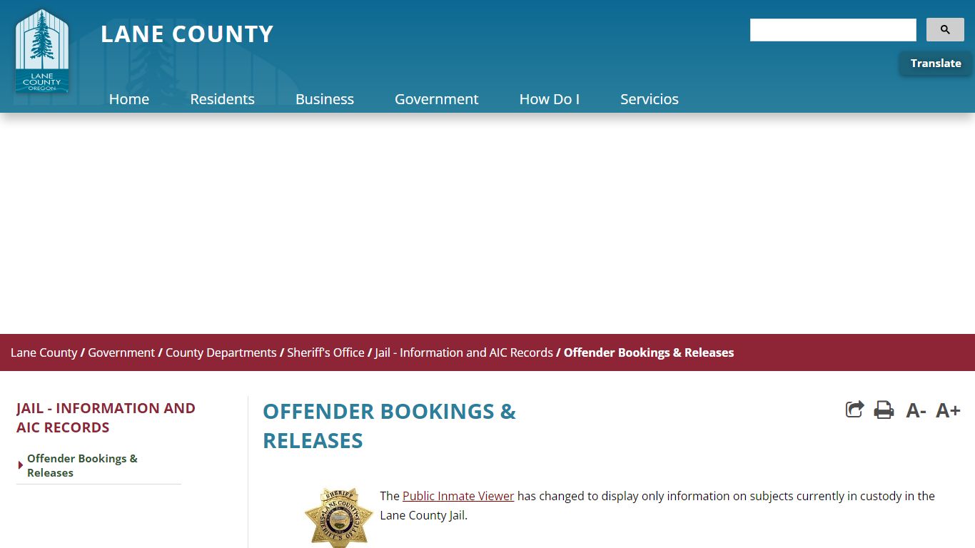 Offender Bookings & Releases - Lane County