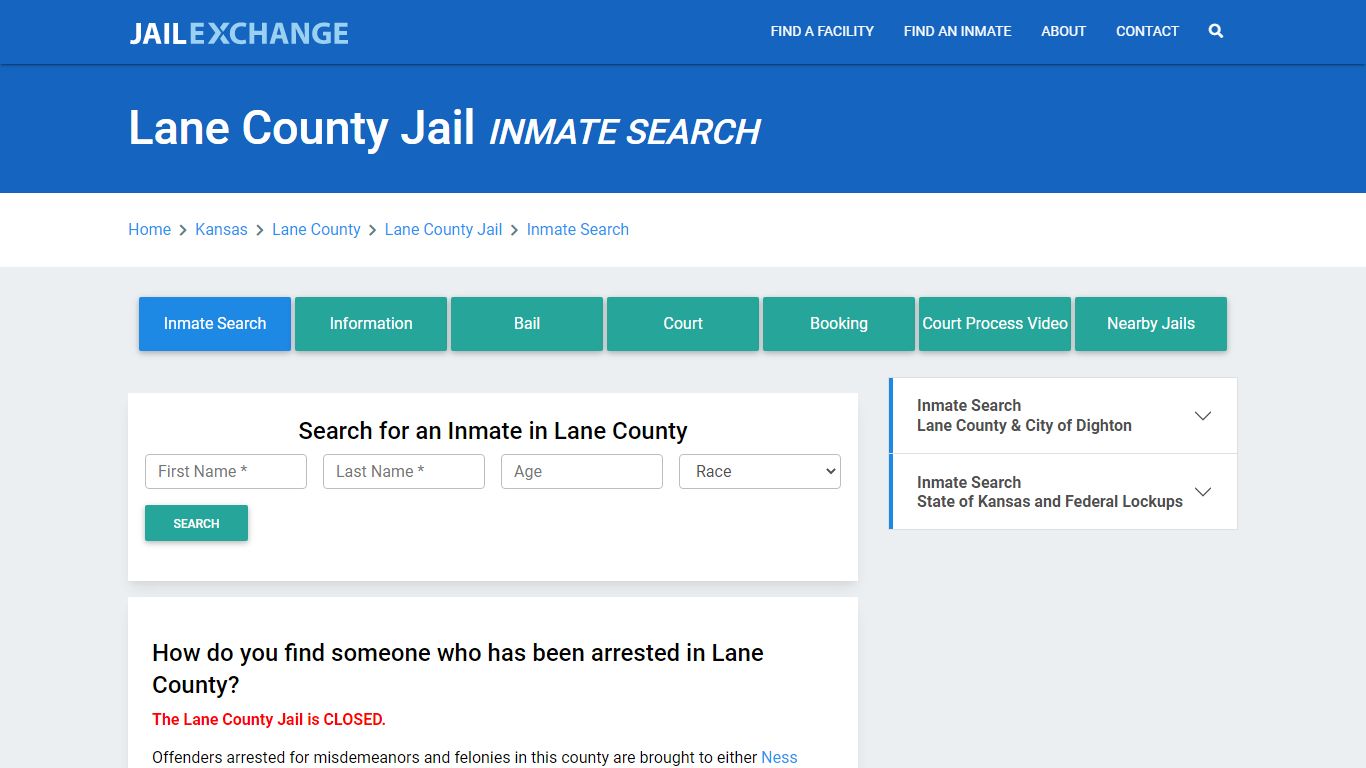 Lane County Jail, KS Inmate Search: Roster & Mugshots - Jail Exchange