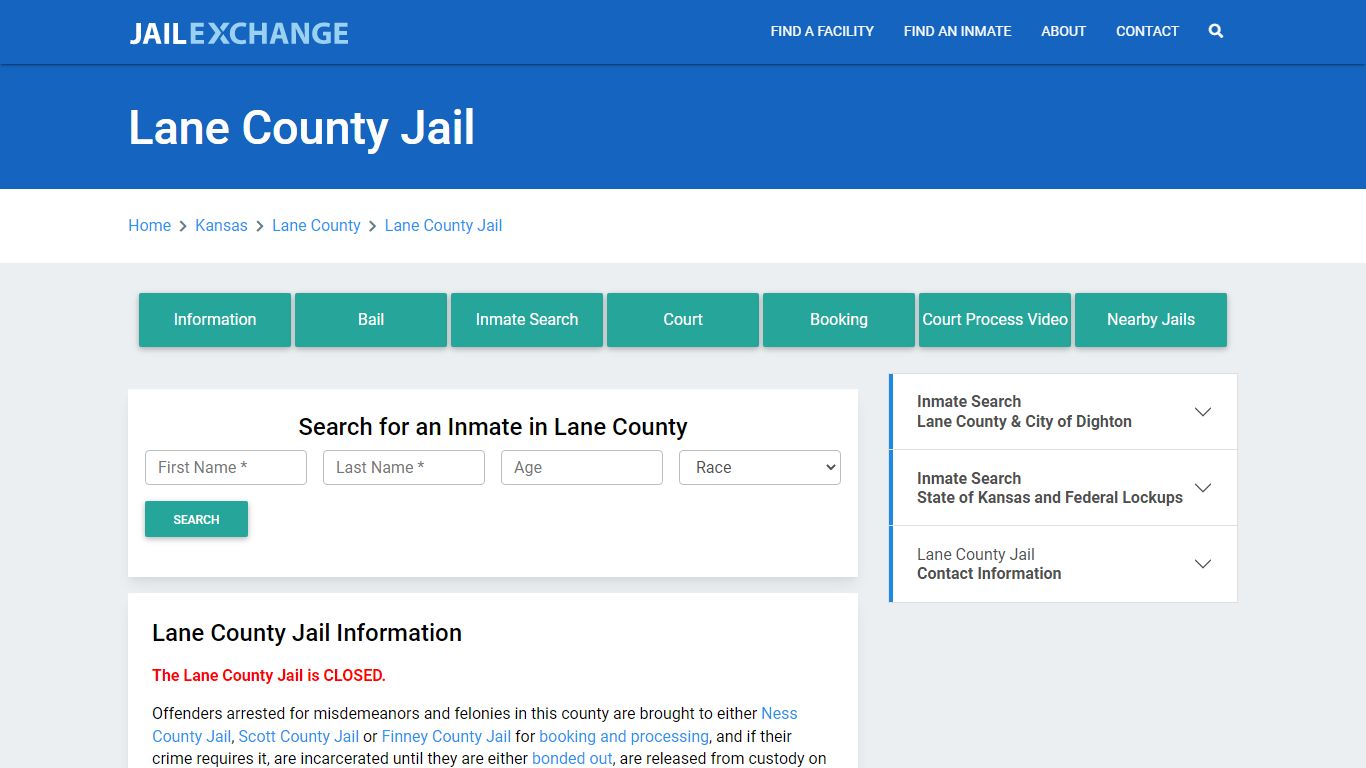 Lane County Jail Roster Lookup, KS, Inmate Search - Jail Exchange