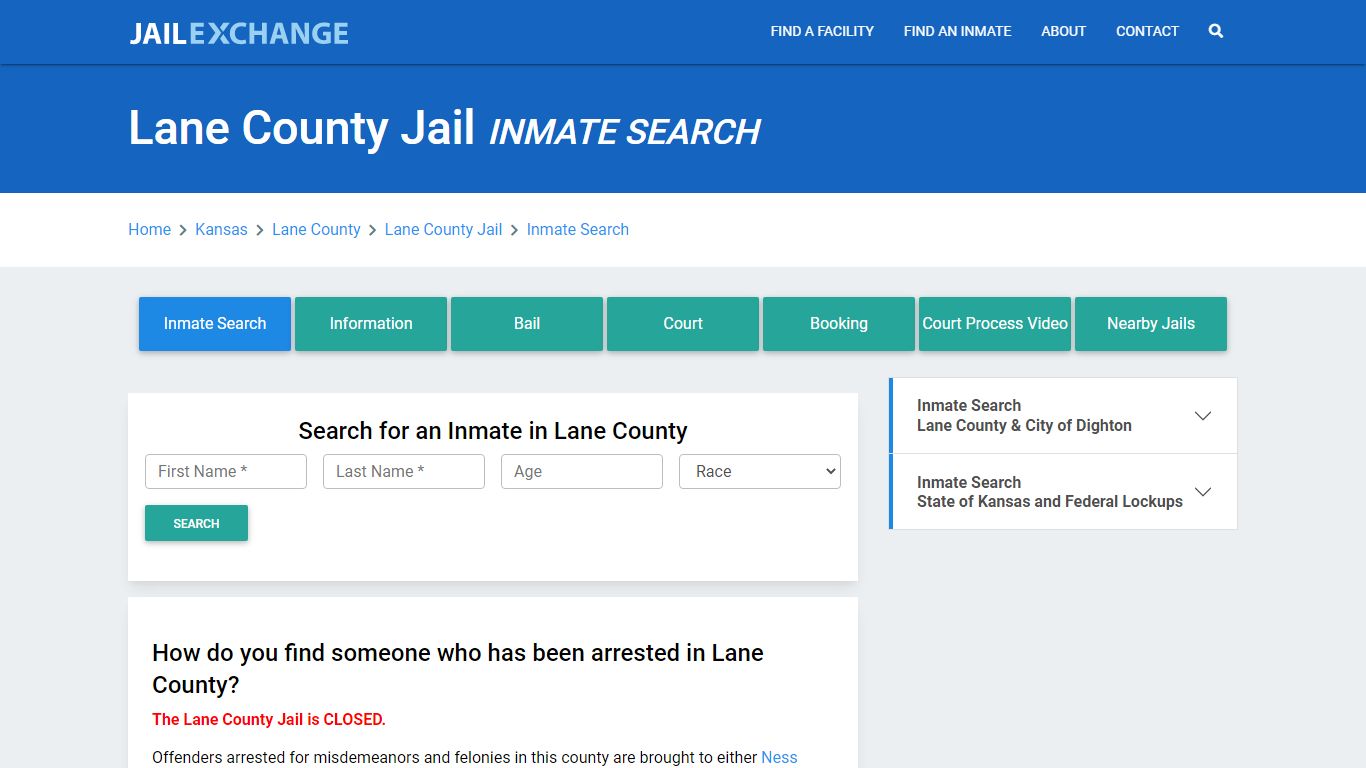 Lane County Jail, KS Inmate Search: Roster & Mugshots - Jail Exchange